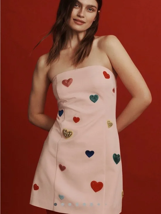 Anthropologie bedazzled pink mini heart jewel dress (NWT!!) women's size S - Picture 2 of 7